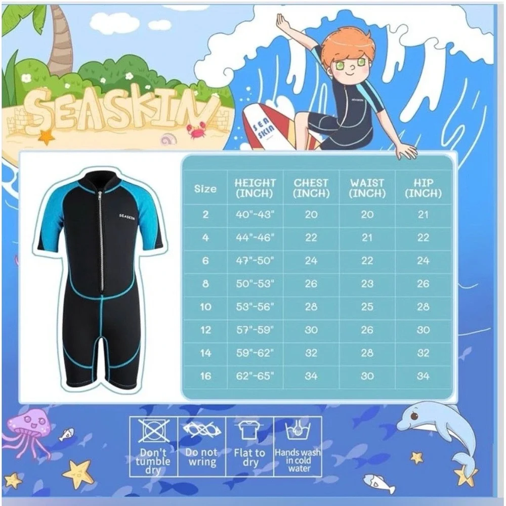 Seaskin Kids Shorty Wetsuit Size 8 Black Blue 2mm Neoprene Springsuit Zipper